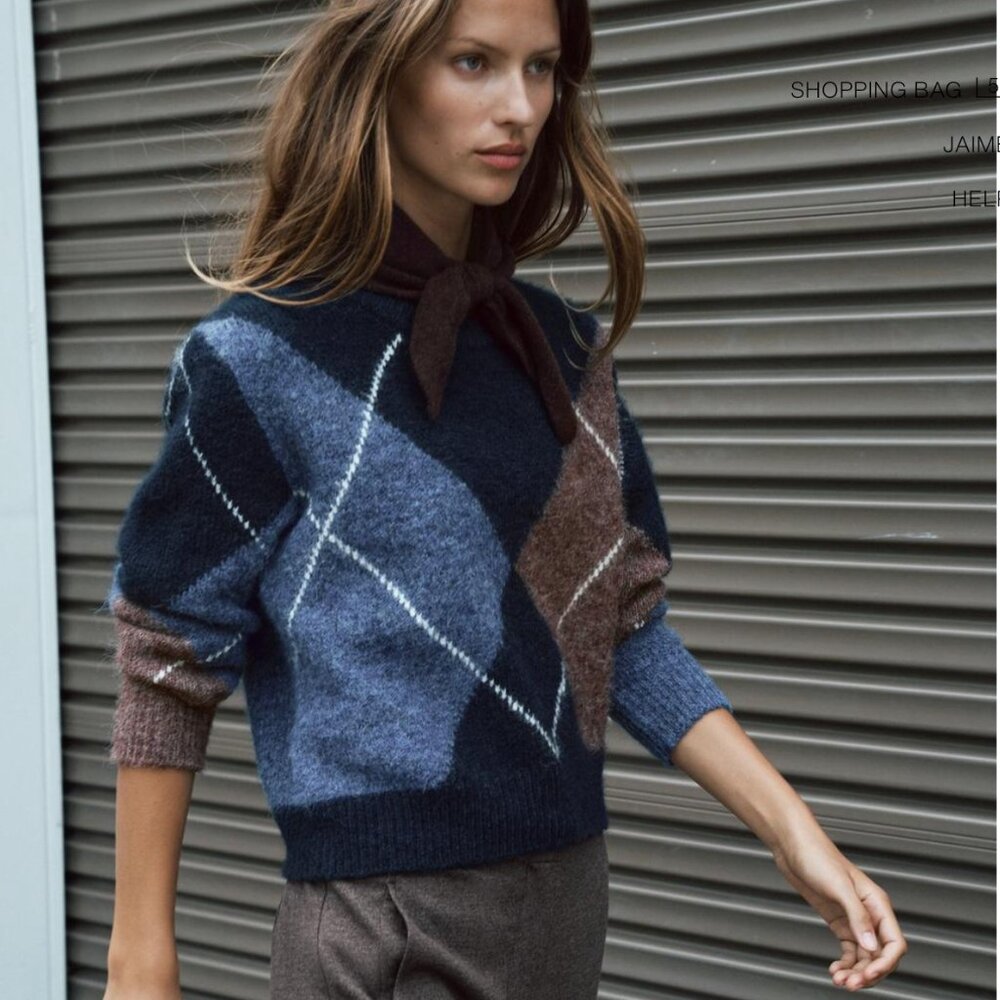 Zara Diamond Knit Sweater - Navy